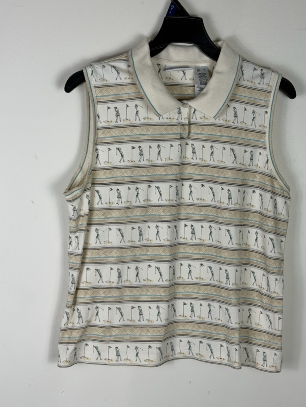 Stick Figures Sleeveless Polo Golf Shirt-Lizgolf by Liz Claiborne Size L